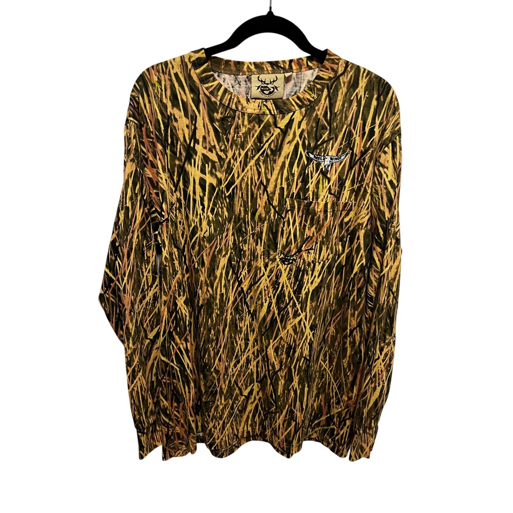 Made 2 Deceive  Grass Camo Long Sleeve  Men's Sz L‎ Cotton Reel Wings Graphic